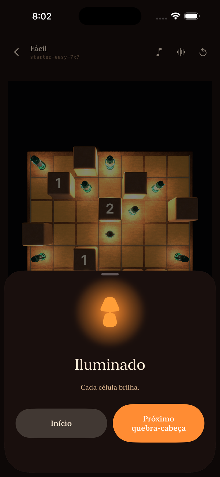 A solved puzzle, fully lit